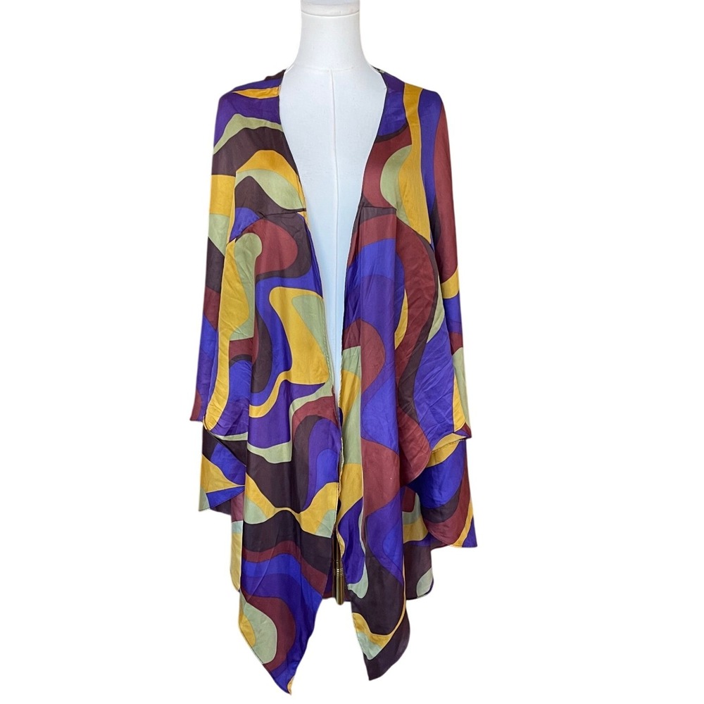 ZARA Artsy Print Open Front Kimono Cardigan Womens Size M Maximalist Retro